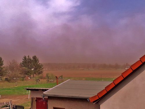 Figure 12. Dust from the expanding Nochten open-cast lignite mine approaching the Penk family home. Photo: Christian Penk.